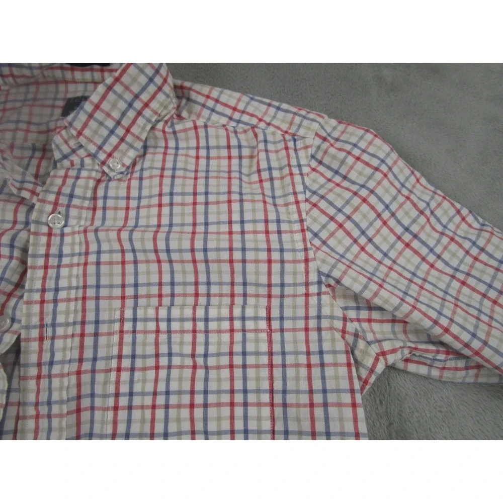 J Crew Shirt Mens Small White Plaid Slim‎ Fit Cotton Button Down Long Sleeve